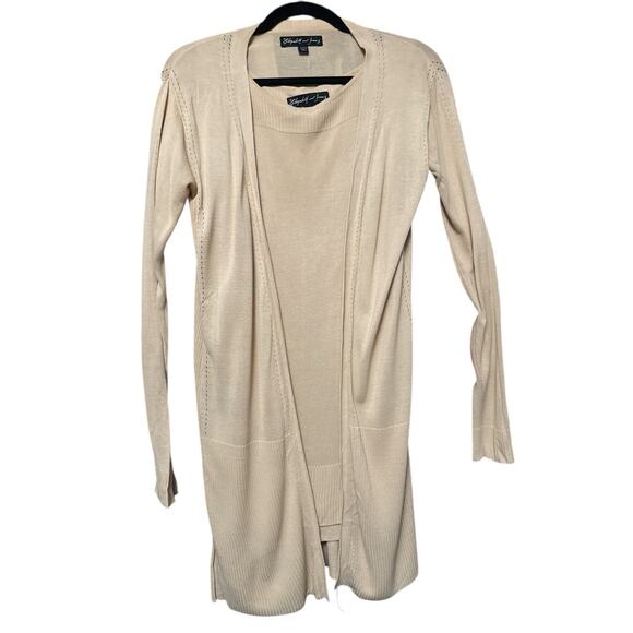 ELIZABETH AND JAMES LONG CARDIGAN AND MATCHING TANK TOP SET BEIGE COLOR XS/S M - Picture 1 of 8